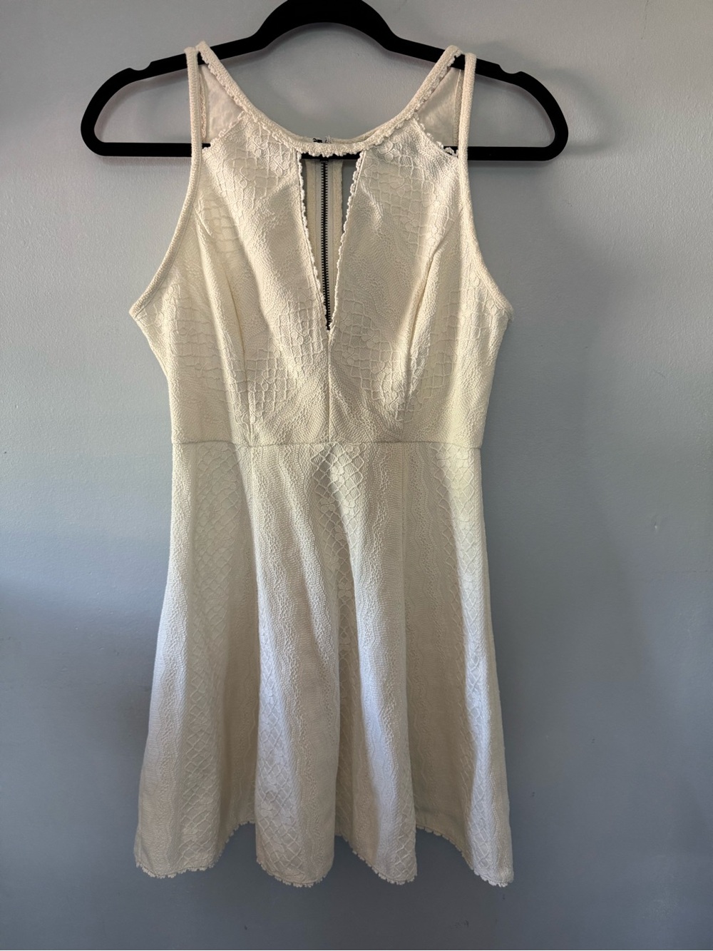 Free People Cream Lace Mini Dress with Keyhole Front